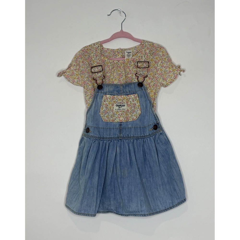 OshKosh Bgosh Girls 2T Denim Floral Overall Dress Shirt Set Of 2 Vestbak Country